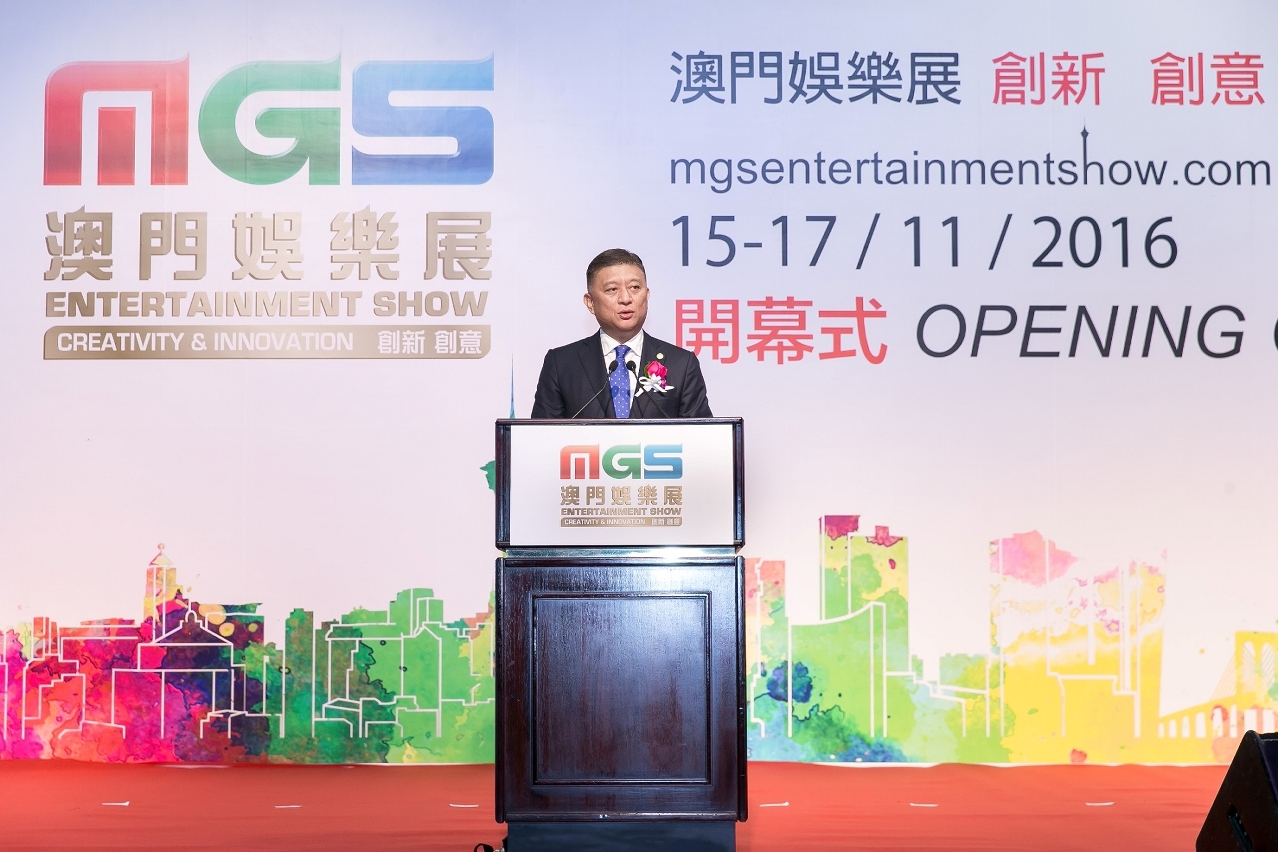 Jay Chun, Chairman of the Macau Gaming Equipment Manufacturers Association (MGEMA) at the opening ceremony of the 4th MGS Entertainment Show