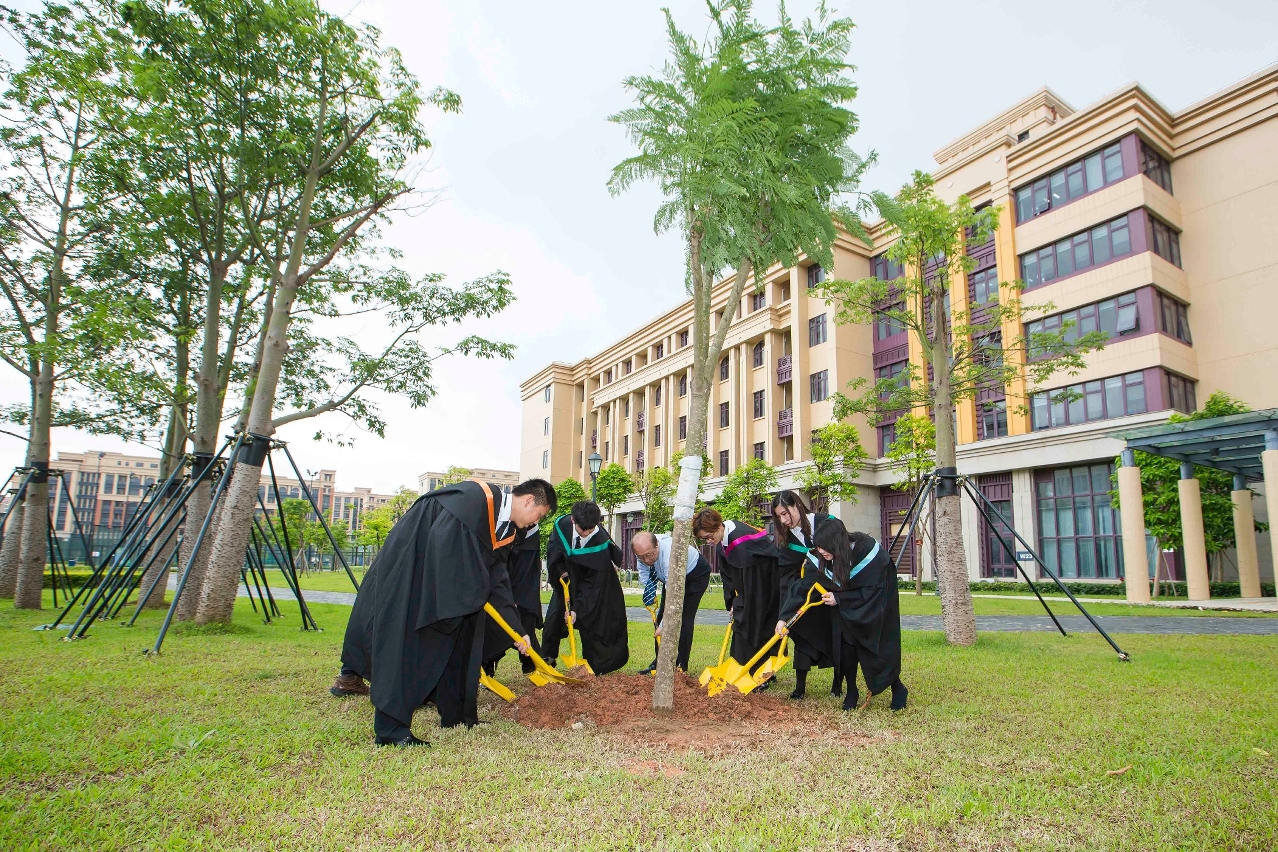 The Class of 2016 graduates plant a jacaranda tree on the campus