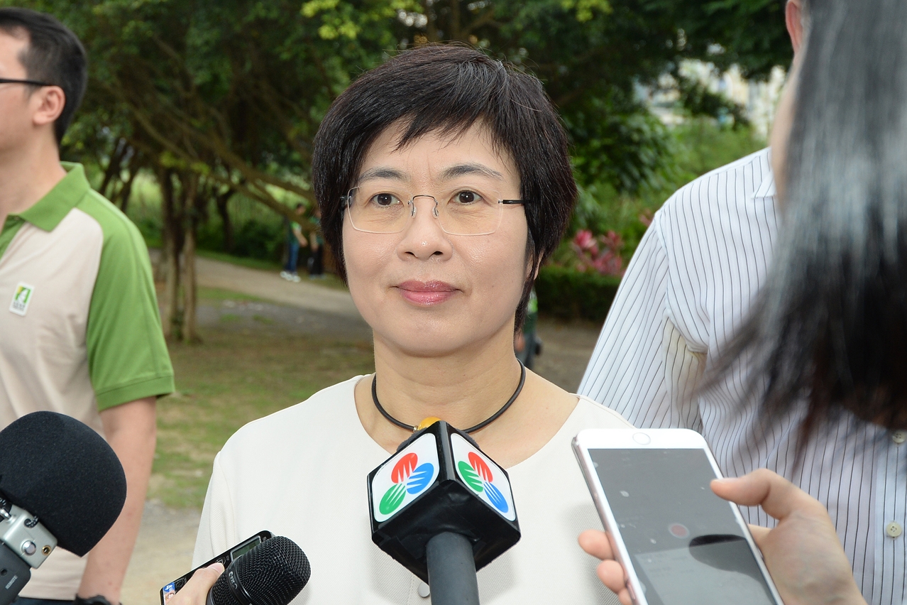 The Secretary for Administration and Justice, Ms Chan Hoi Fan, speaks to reporters.