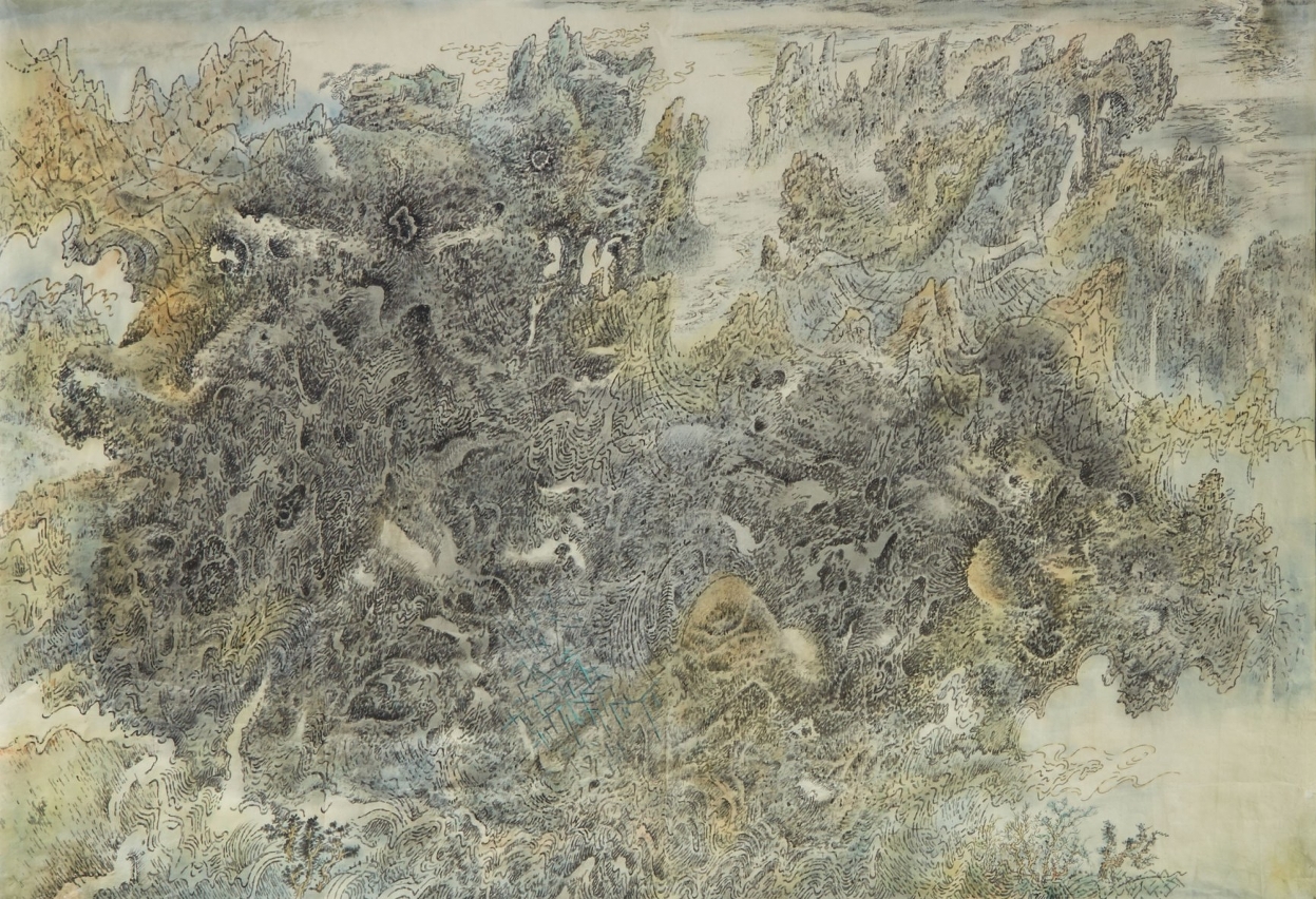 作品01游觀 水墨設色絹本94 x 140 cm 2013