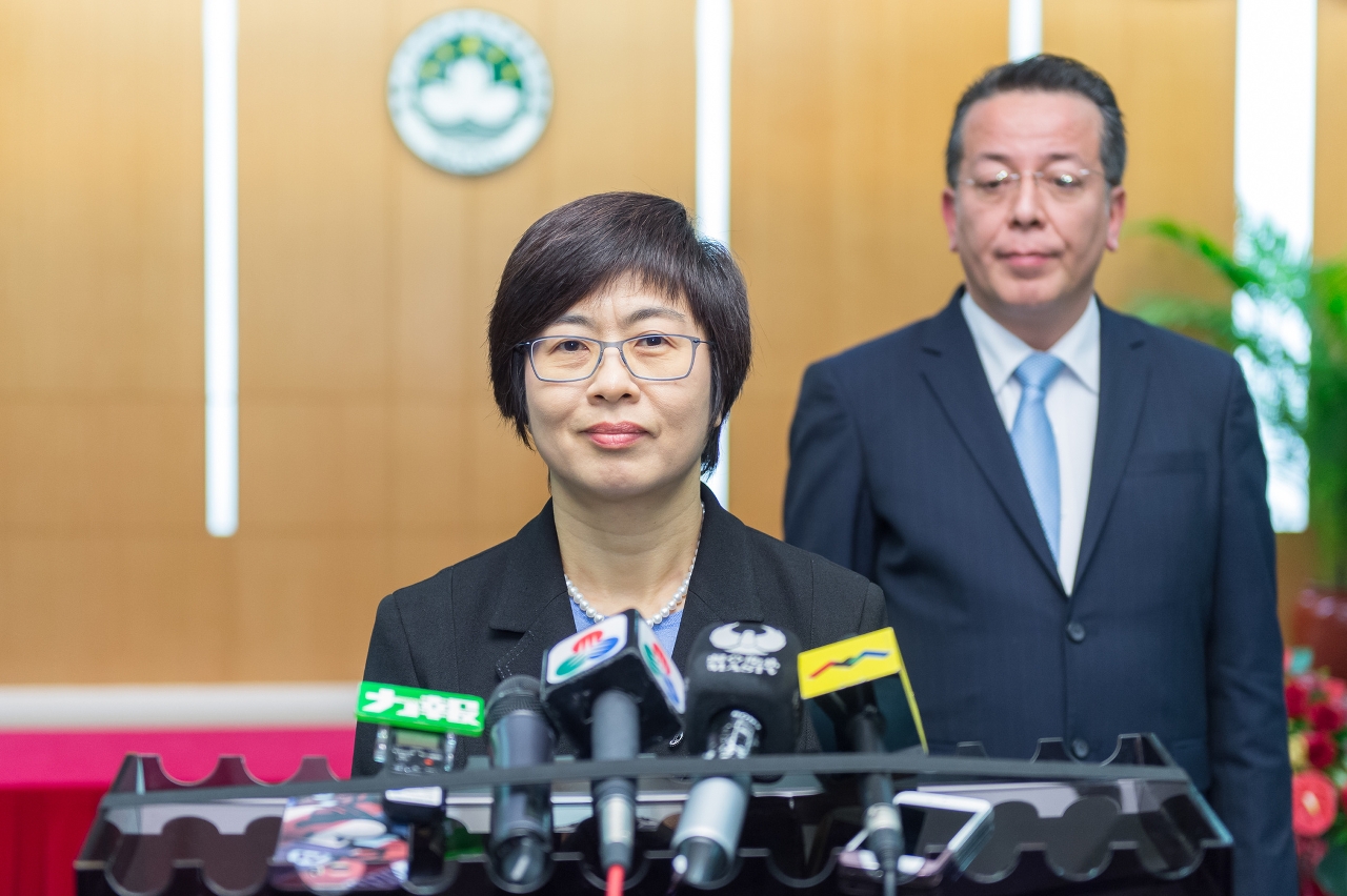 Secretary for Administration and Justice, Ms Chan Hoi Fan, speaks to reporters.