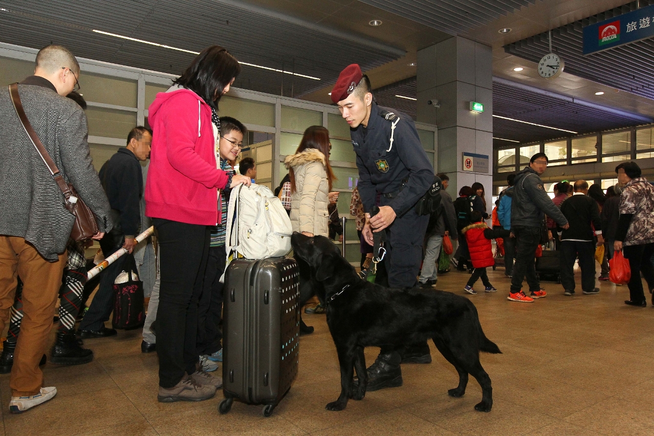 警犬隊攜同警犬於各邊境站協助搜查