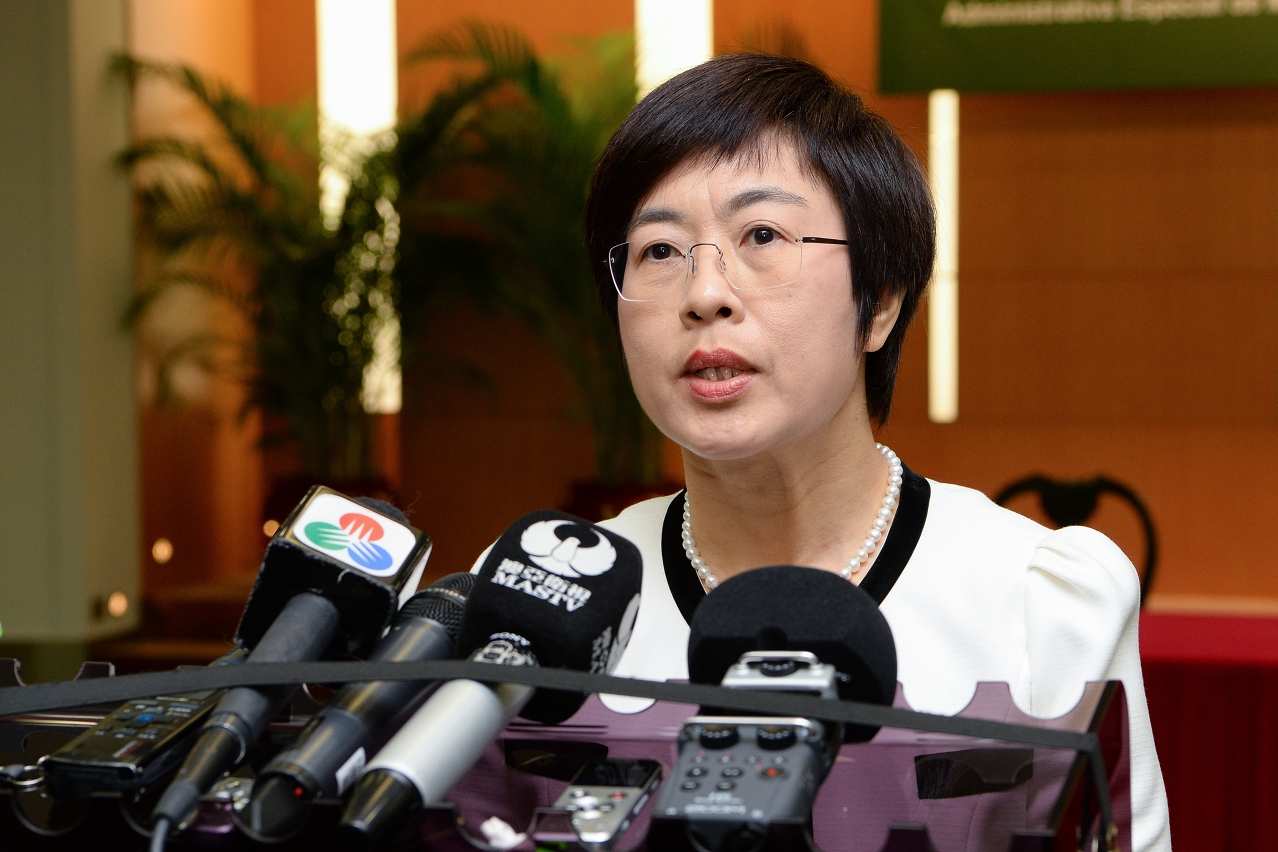 Secretary for Administration and Justice, Ms Chan Hoi Fan, meets the press.