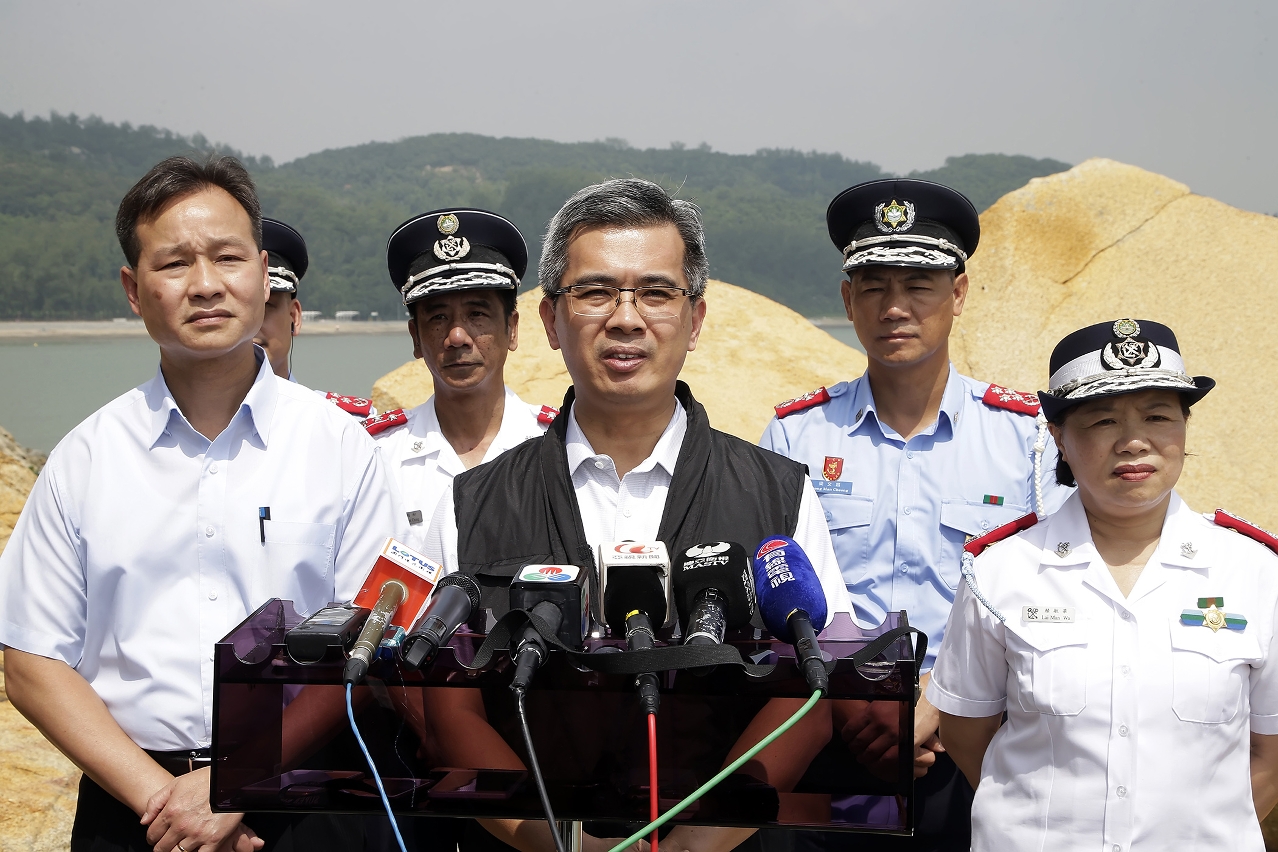 Secretary for Security, Mr Wong Sio Chak, meets the press.