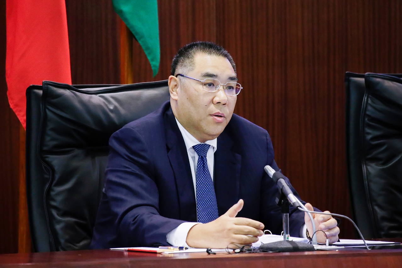 Chief Executive, Mr Chui Sai On, takes questions from legislators at a plenary session of the Legislative Assembly.