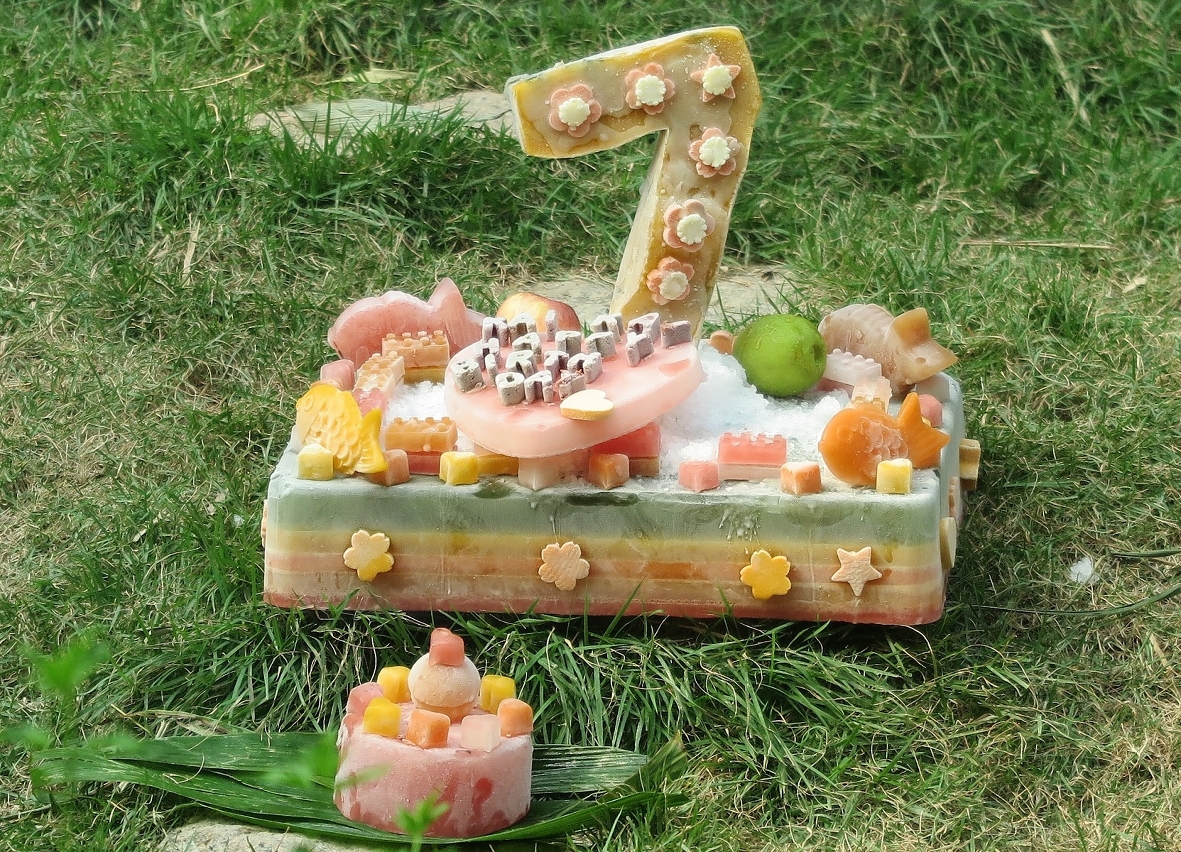 The specially made fruit and bamboo cake is to celebrate the seventh birthday of giant panda “Kai Kai”.