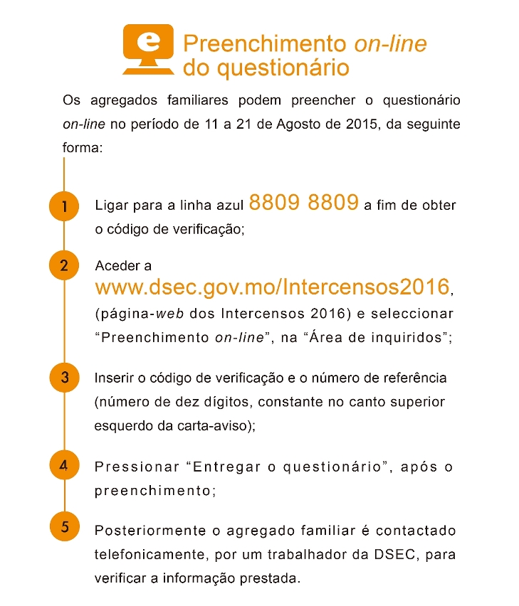 Instruções sobre o preenchimento on-line do questionário