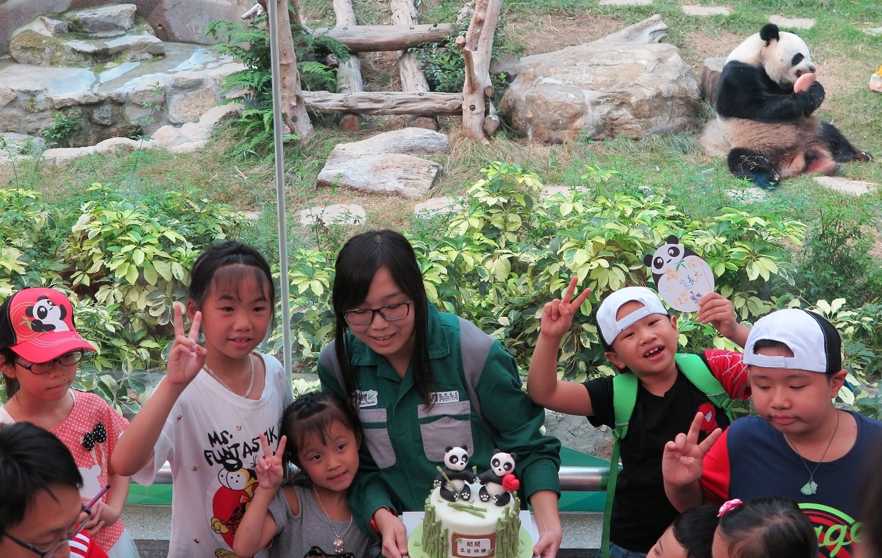 Children enjoy the party celebrating the seventh birthday of giant panda “Kai Kai”.