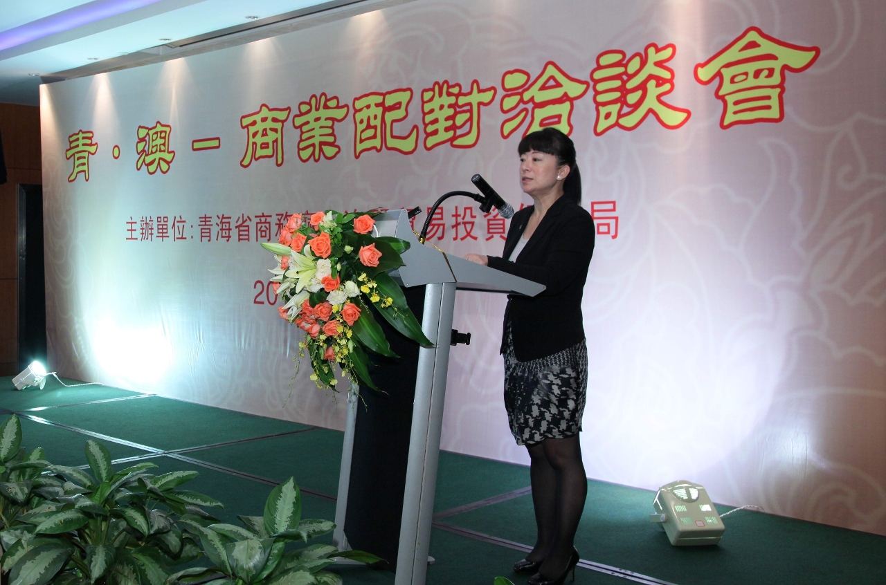 貿促局劉關華執行委員在「青澳企業項目對接洽談會」上介紹澳門投資環境