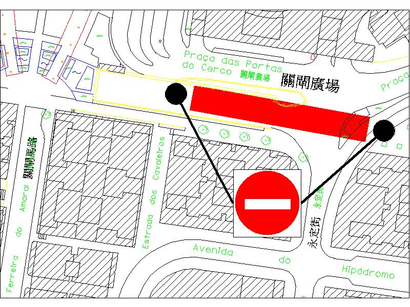 關閘廣場地下行車隧道封閉交通示意圖