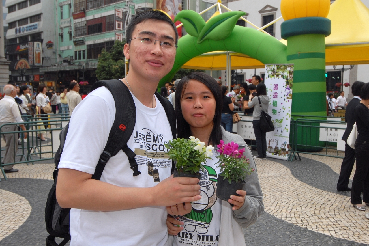 綠化週議事庭前地派送植物