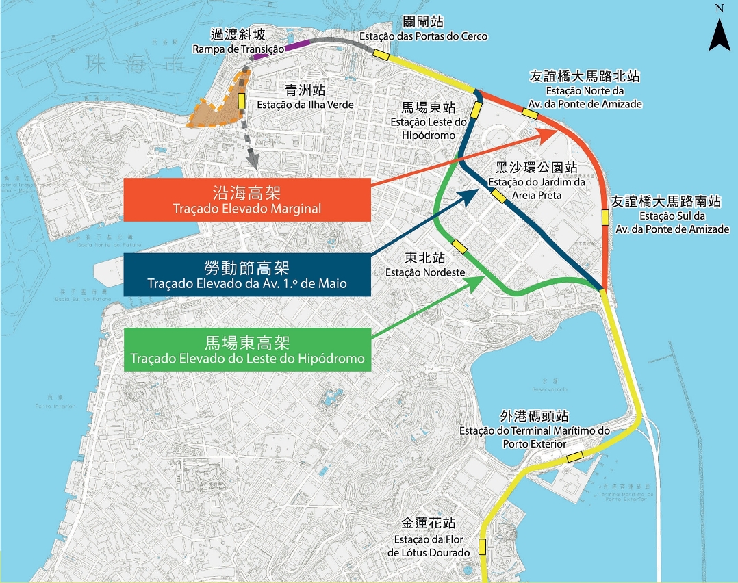 澳門半島線北段的三個走線方案