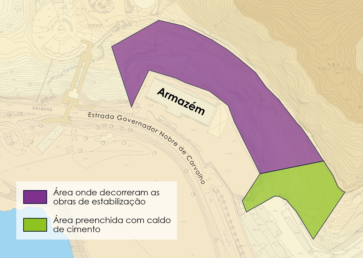 planta de localização da área onde decorreram as obras de estabilização do talude na estrada do governador nobre de carvalho da taipa