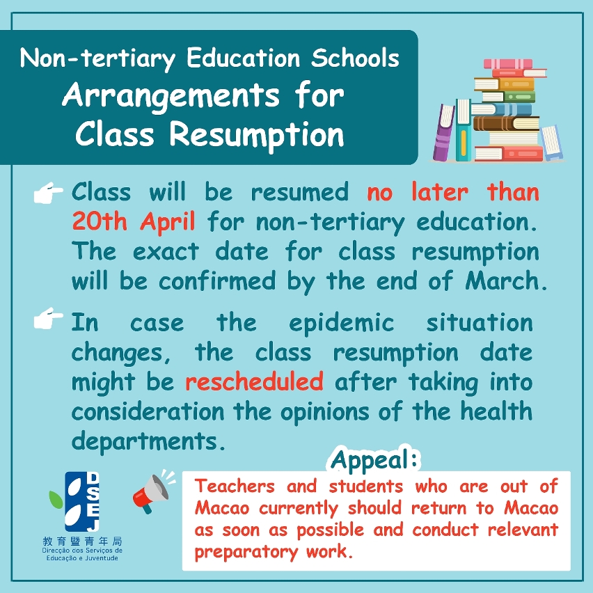 Arrangements for Class Resumption of Non-tertiary Education Schools