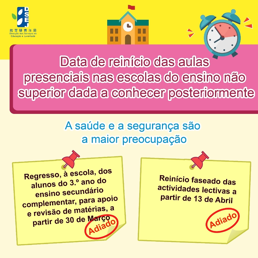 data de reinício das aulas presenciais nas escolas do ensino não superior dada a conhecer posteriormente