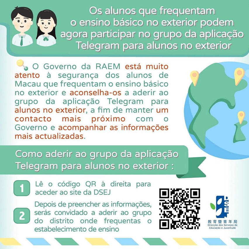 Alunos que frequentam o ensino básico no exterior podem aderir ao grupo de alunos da aplicação Telegra