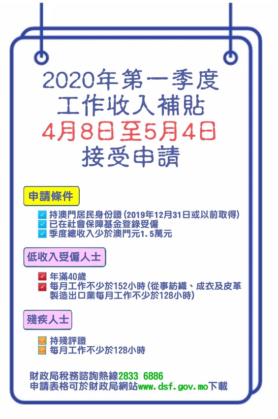 2020年工作收入補貼