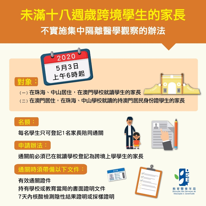 未滿十八週歲跨境學生的家長— 不實施集中隔離醫學觀察的辦法