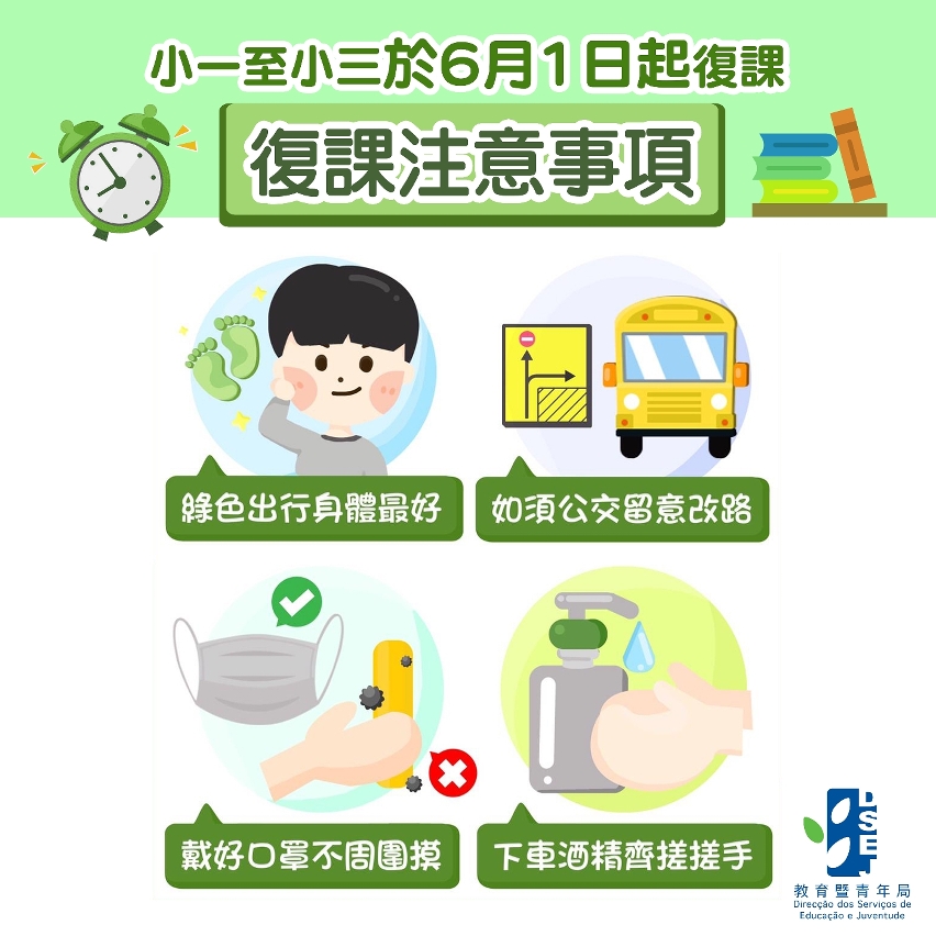 【小一至小三於6月1日起復課】復課注意事項