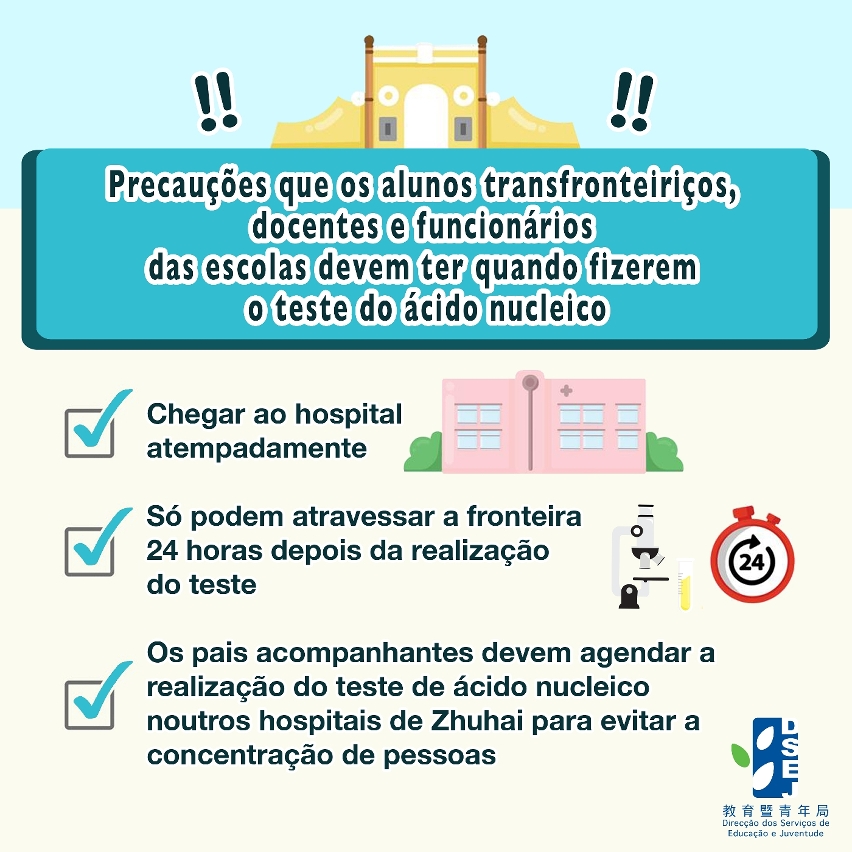 Precauções que os alunos transfronteiriços, docentes e funcionários das escolas devem ter quando fizerem o teste do ácido nucleico