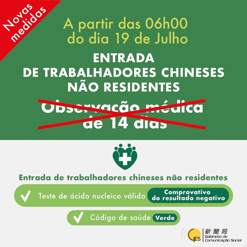 Canceladas medidas de quarentena a trabalhadores chineses não residentes em Macau