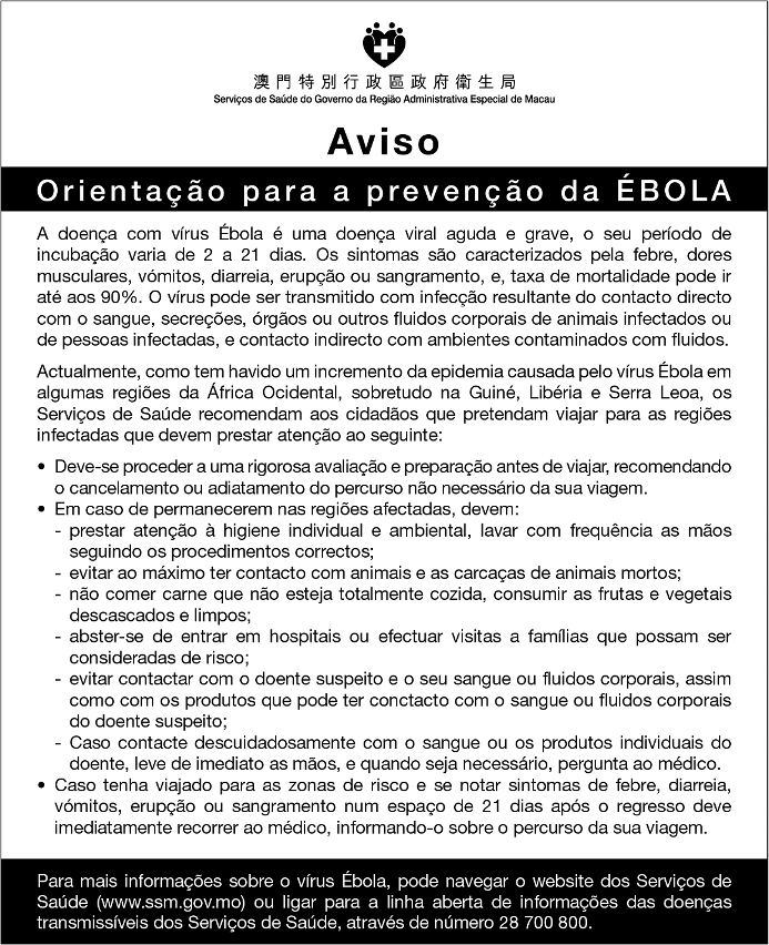 Orientação para a prevenção da ÉBOLA