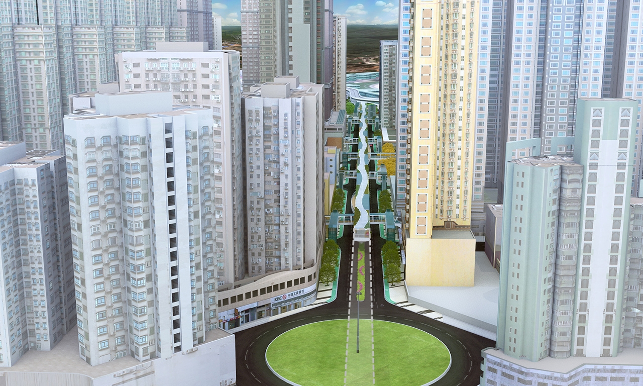 Interligação das diversas zonas comunitárias através do corredor pedonal verde superior da Avenida de Guimarães (planta de antevisão)