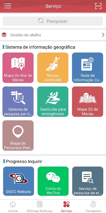 O “Centro de Informações da DSCC” fornece informações de diferentes tipos de serviço