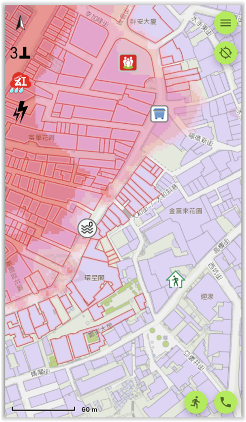 實時顯示惡劣天氣警告信號及提供風暴潮預期受影響地區等應急地理資訊