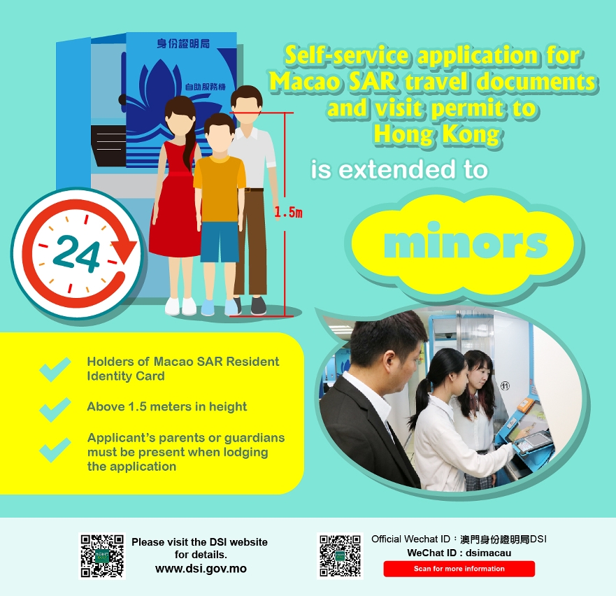 self-service application for macao sar travel documents and visit permit to hong kong is extended to minors