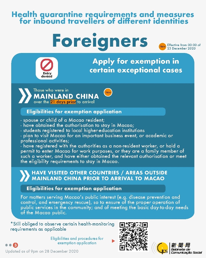 Health quarantine requirements and measures for inbound travellers of different identities