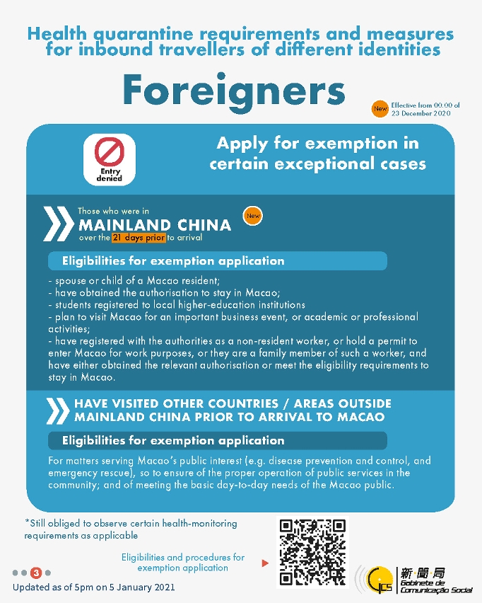 Health quarantine requirements and measures for inbound travellers of different identities