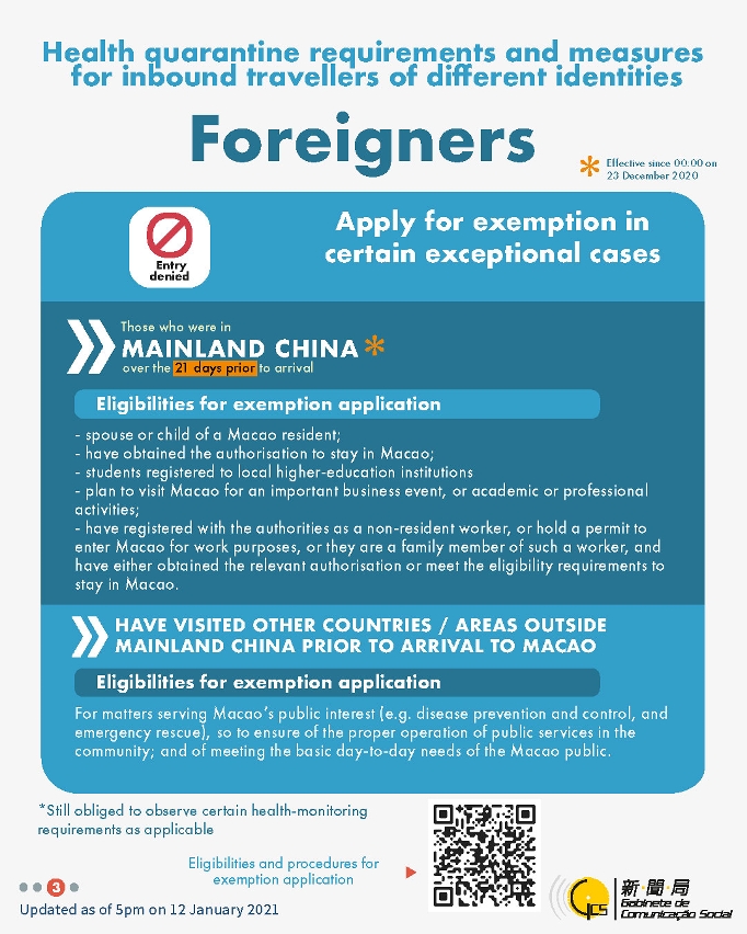 Health quarantine requirements and measures for inbound travellers of different identities