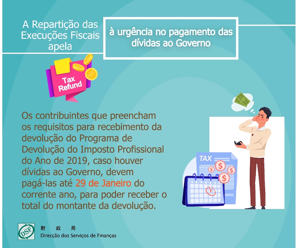 “Programa de Devolução do Imposto Profissional do Ano de 2019” lançado de modo faseado, a partir do final de Março  A Repartição das Execuções Fiscais apela aos residentes que procedam desde já ao pagamento das suas dívidas