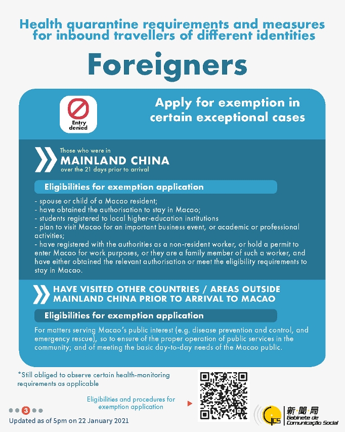 Health quarantine requirements and measures for inbound travellers of different identities.