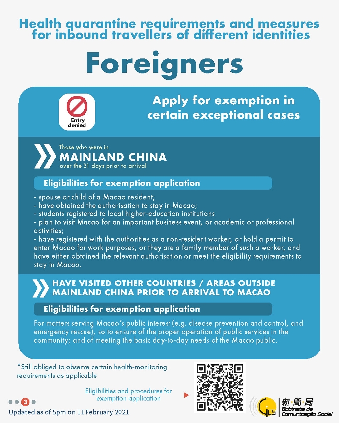 Health quarantine requirements and measures for inbound travellers of different identities. 