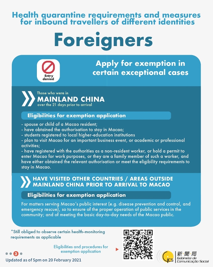 Health quarantine requirements and measures for inbound travellers of different identities. 