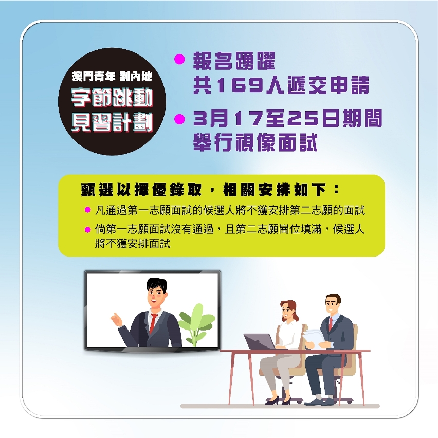 “澳門青年到內地字節跳動見習計劃”面試安排