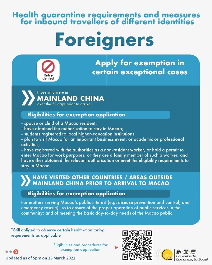 Health quarantine requirements and measures for inbound travellers of different identities. 