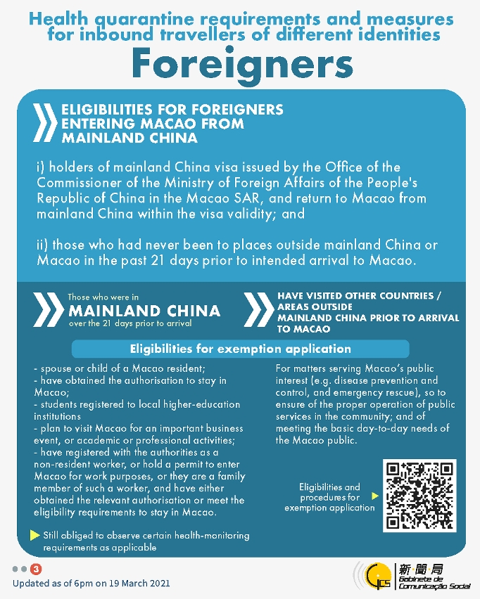 Health quarantine requirements and measures for inbound travellers of different identities. 