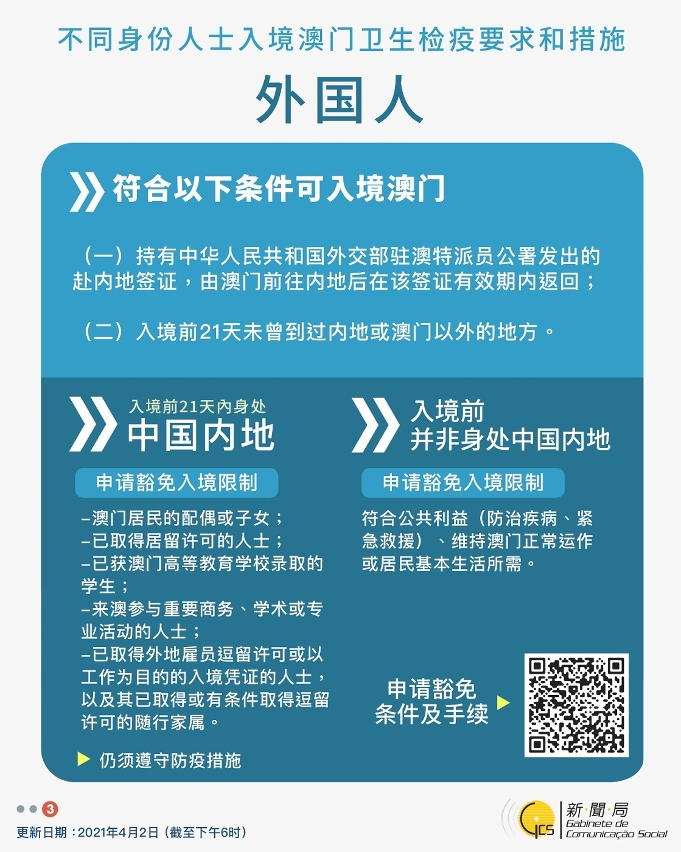 中文繁體不同身份人士入境澳門衛生檢疫要求和措施