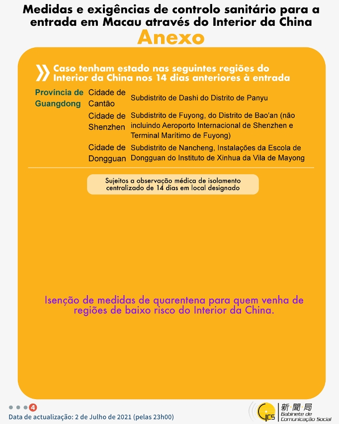 Medidas e exigências de controlo sanitário para a entrada em Macau de indivíduos de diferentes identidades.