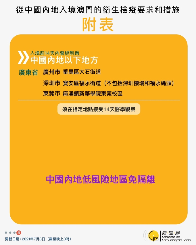 不同身份人士入境澳門衛生檢疫要求和措施