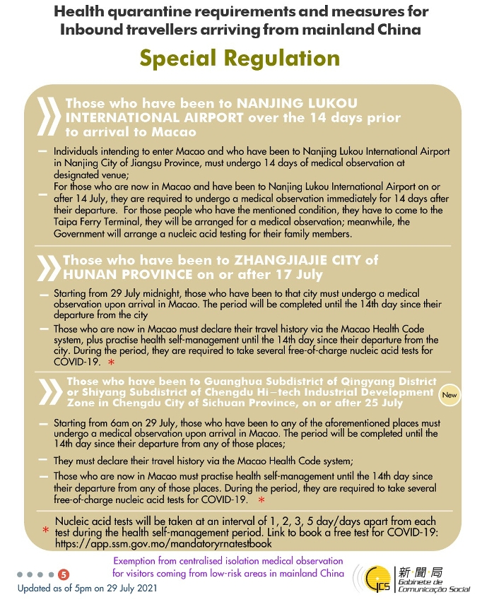 Health quarantine requirements and measures for inbound travellers of different identities. 