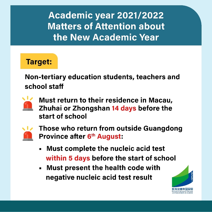 Matters of Attention about the New Academic Year - Non-tertiary education students, teachers and school staff