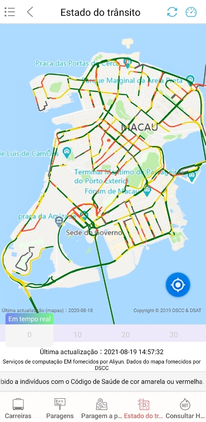 estado do trânsito na “localização dos autocarros”