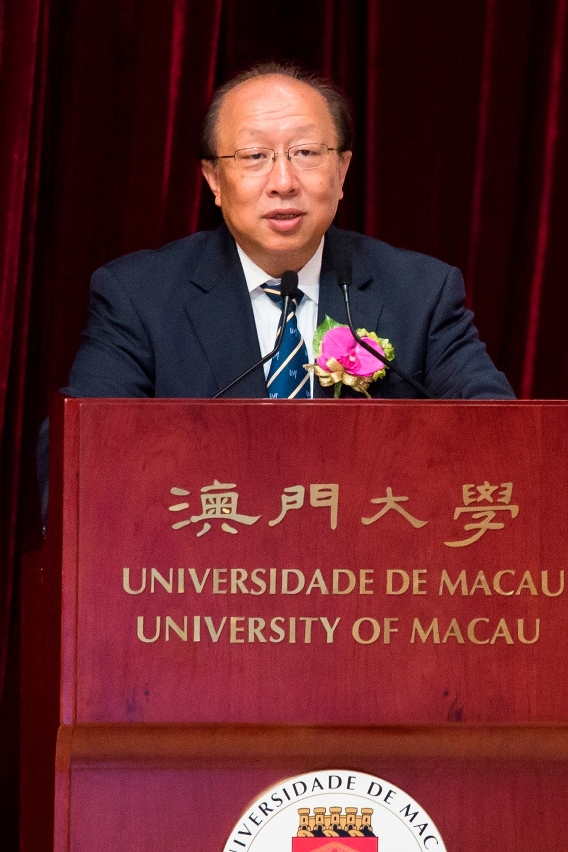 UM Rector Wei Zhao gives a welcome speech at the opening ceremony