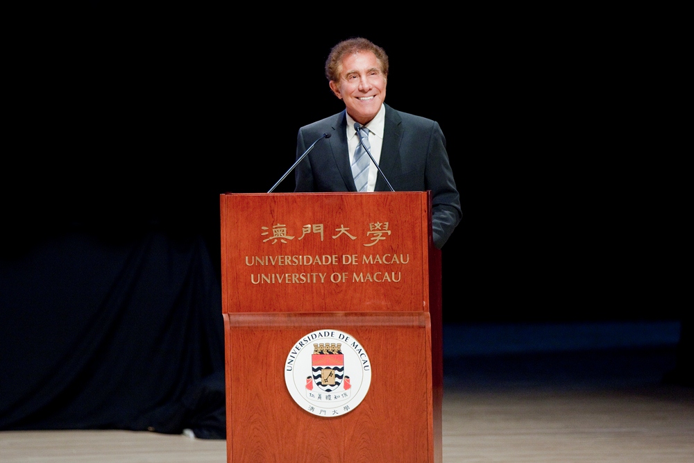 Stephen A Wynn, chairman and CEO of Wynn Resorts, Limited, gives a talk about the tourism industry’s impact on Macao