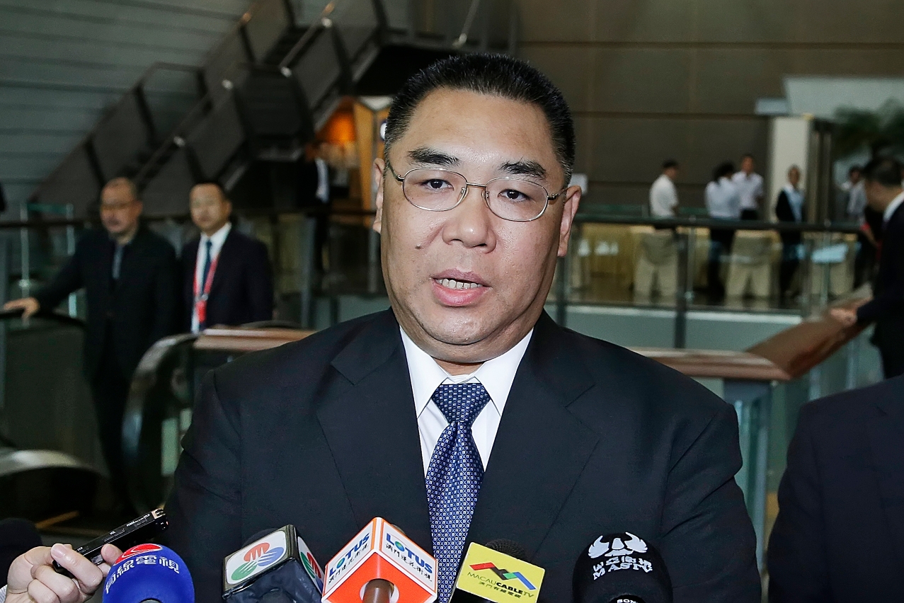 Chief Executive, Mr Chui Sai On, speaks to the media.
