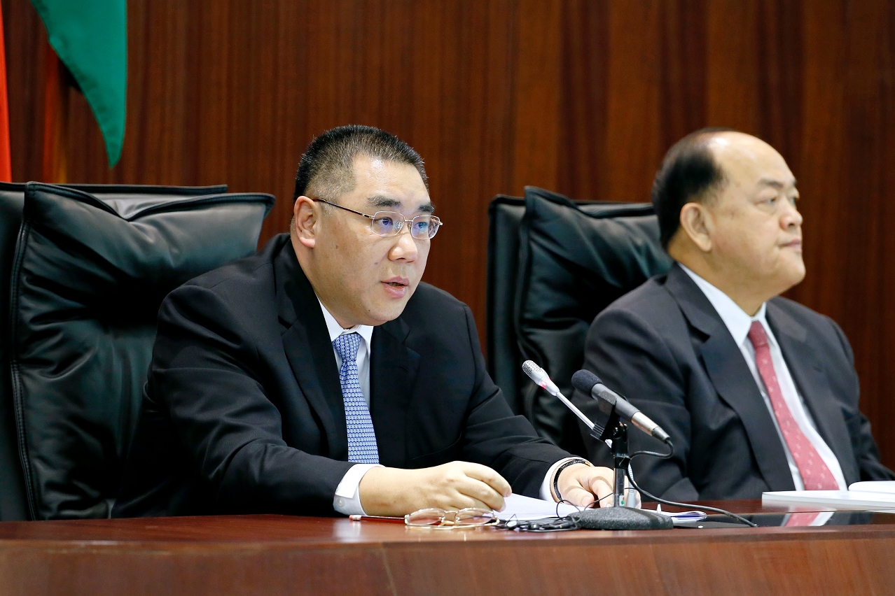 Chief Executive, Mr Chui Sai On, attends the plenary session of Legislative Assembly to deliver a work report summary of the fiscal year 2014 and to present budget proposals for the fiscal year 2015.